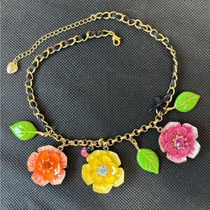 Betsey Johnson Secret Garden Necklace Flowers Lady Bug Vintage